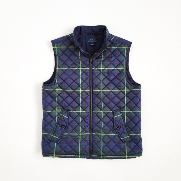 Polo Ralph Lauren Other - NEW Polo Ralph Lauren Puffer Vest Tartan Plaid Boys L Navy Blue Green NWOT